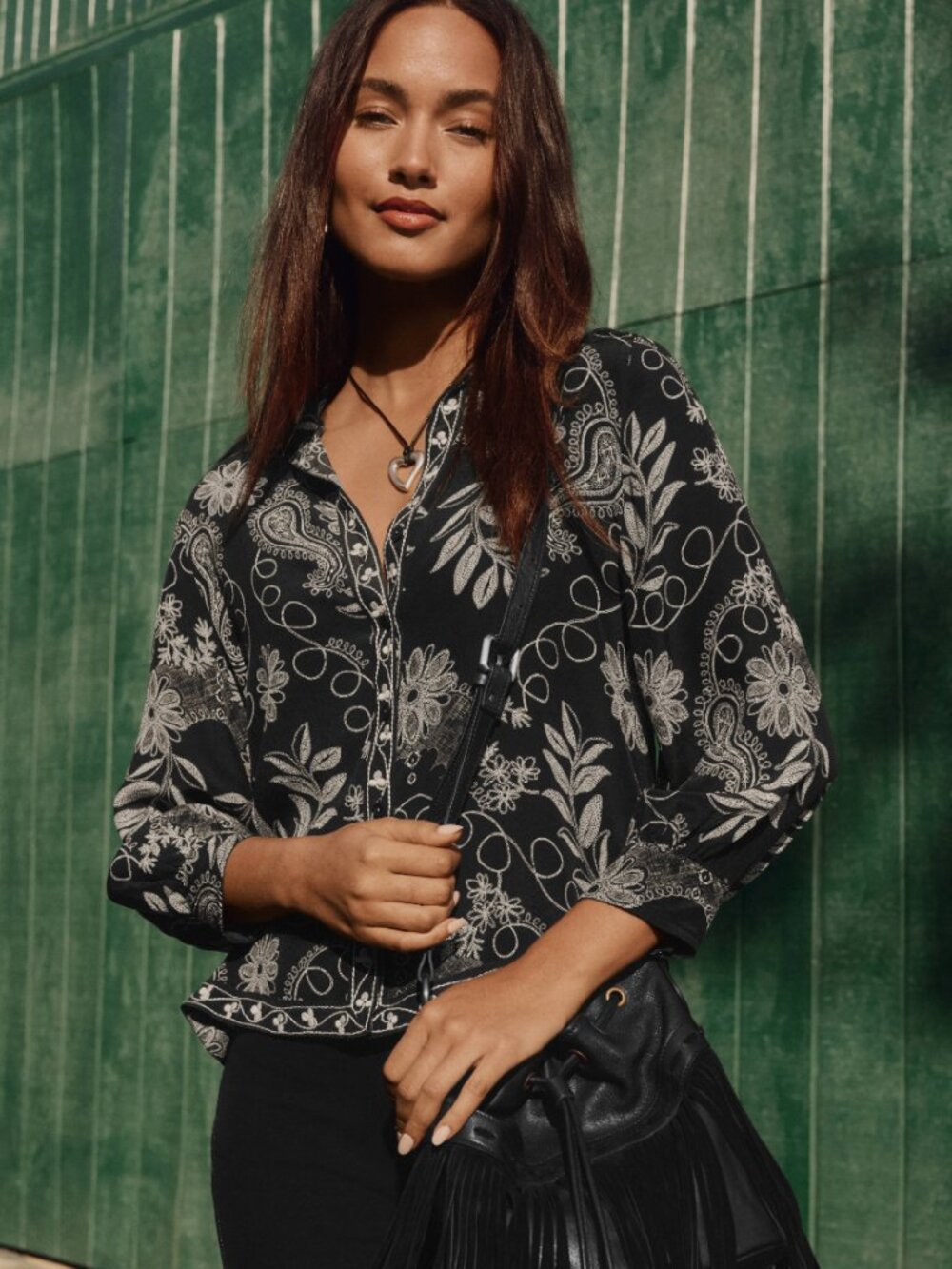 Johnny Was | 100% Silk Open Neck Shirt in Marana